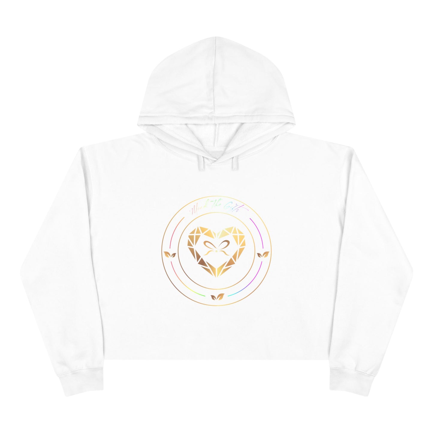 Gold Foil Heart Crop Top Hoodie with Soft Three-End Fleece Feeling