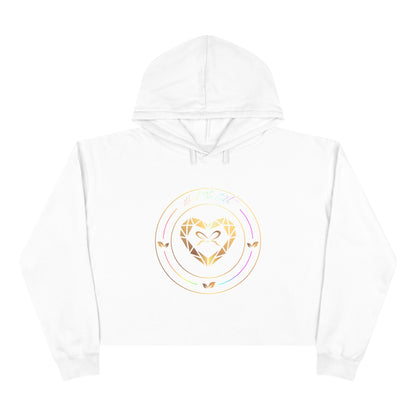 Gold Foil Heart Crop Top Hoodie with Soft Three-End Fleece Feeling