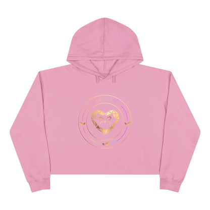 Gold Foil Heart Crop Top Hoodie with Soft Three-End Fleece Feeling