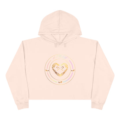 Gold Foil Heart Crop Top Hoodie with Soft Three-End Fleece Feeling