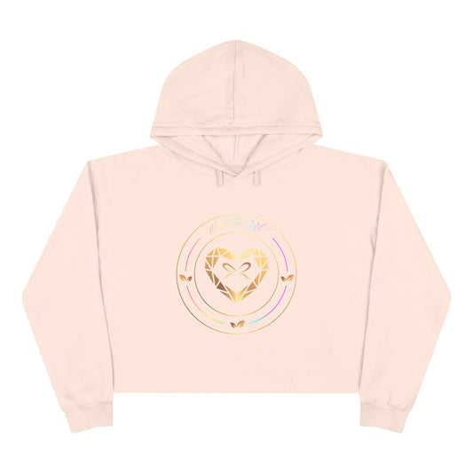 Gold Foil Heart Crop Top Hoodie with Soft Three-End Fleece Feeling